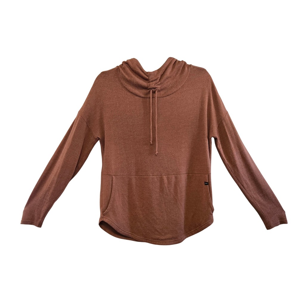 Prana Womens Yoga Boho Terracotta Cowl Neck Hoodie Pullover Kangaroo Pocket LG